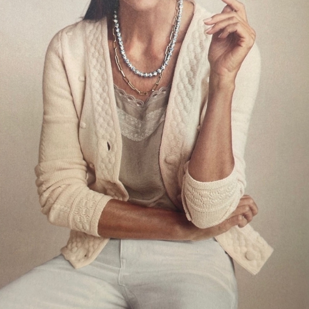 CABI 6169 Retro Cardi Cream Ivory Detail Cardigan Womens Medium